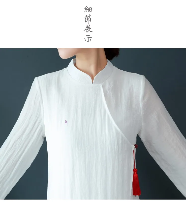 Осеннее винтажное улучшенное шелковое льняное платье Cheongsam с вышивкой в китайском стиле женское платье с длинными рукавами