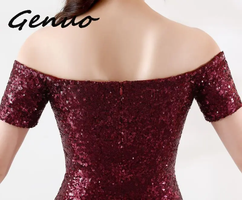 Genuo, новинка, Vestidos De Baile, сексуальные платья для вечеринок,, вырез лодочкой, подлинный, с блестками, ассиметричное, на заказ, Вечерние платья Русалка