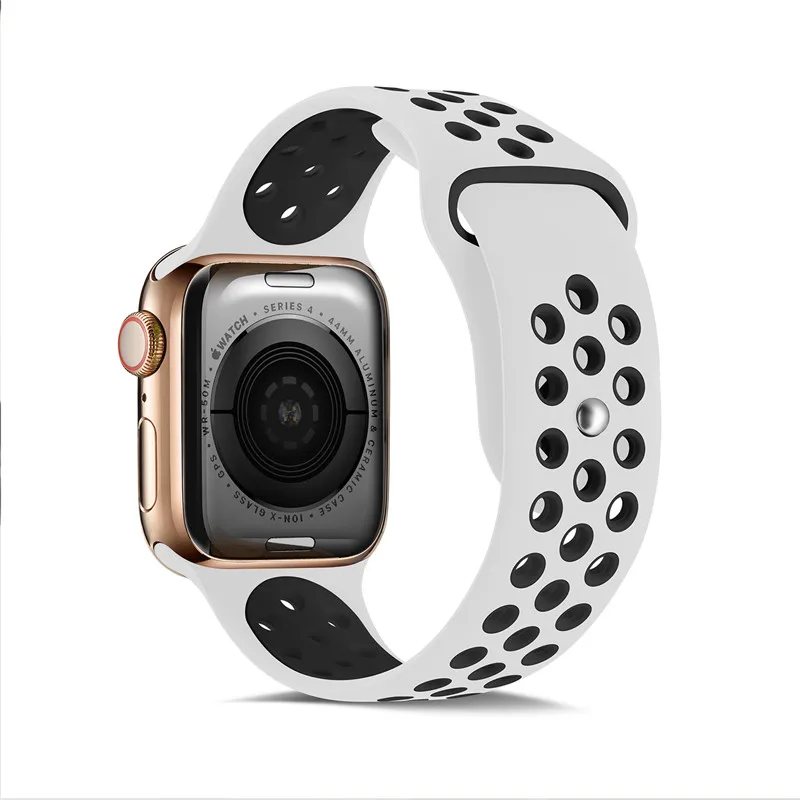 white black Спортивный силиконовый ремешок для Apple watch 5 4 3 2 1 дышащий браслет ремешок correa Apple watch 42 мм 38 мм для Nike+ iwatch 44 мм 40 мм - Цвет ремешка: white black