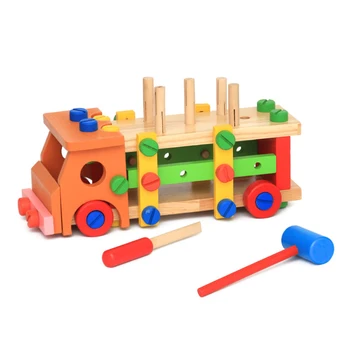 

Wooden Toy Car Truck Nut Screwing Blocks Model Building Kits Assembly Tool Sets Learning Educational Toys for Children Baby
