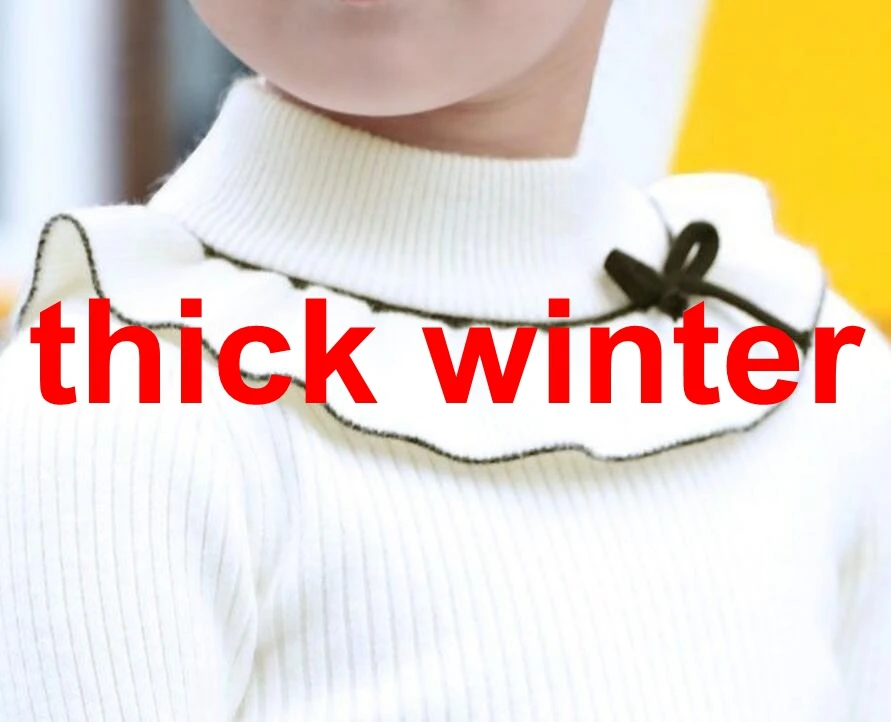 white thick Теплая водолазка с длинными рукавами на осень и зиму; свитер для маленьких девочек; топы для школьников; пуловер; свитера; детская одежда - Цвет: white thick