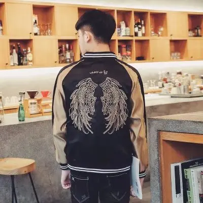 Autumn New Style MEN'S Jacket Korean-style Slim Fit Stand Collar Embroidered Wing Thin Coat MEN'S Coat