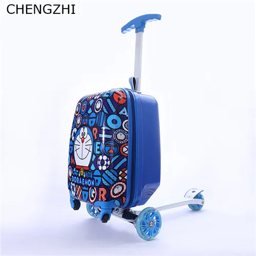 CHENGZHI 18 дюймов милый мультяшный спортивный скутер, багаж, рюкзак на колёсиках, Спиннер для путешествий, чемодан для детей - Цвет: blue