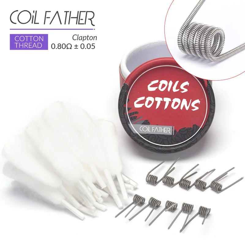 Clapton Cotton Kit Катушка для отца 10 шт. проволока Clapton намотка FUSED Clapton 20 шт. хлопок для RDA RBA Восстановленный распылитель нагревательные провода - Цвет: Clapton Cotton Kit
