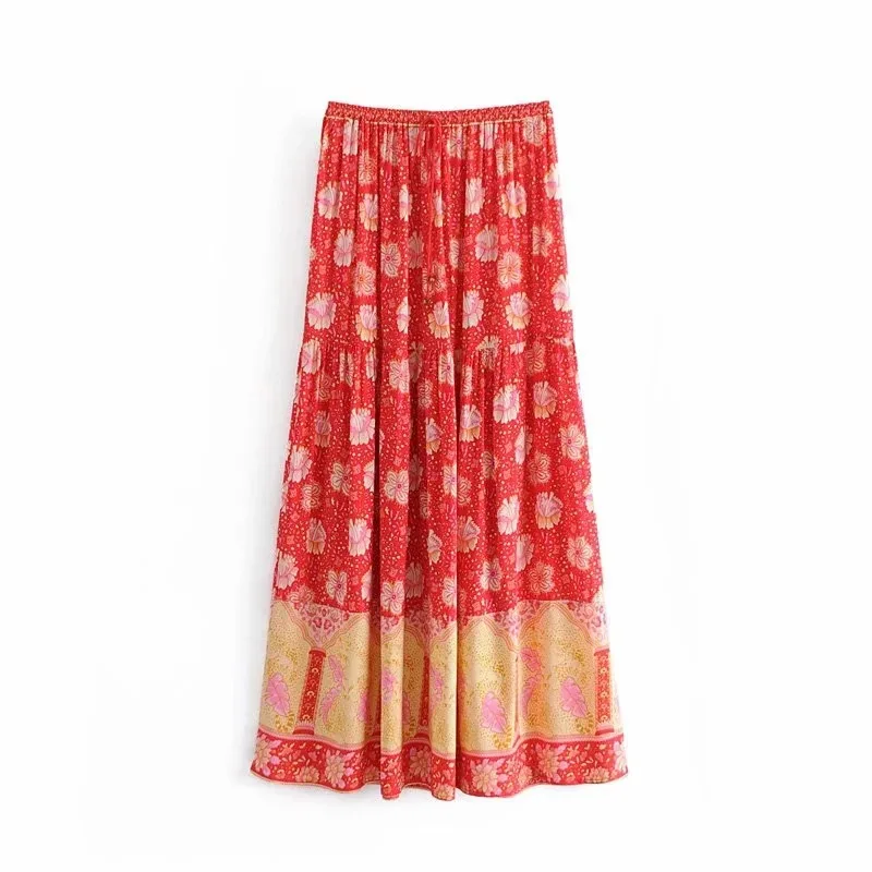

Western Style WOMEN'S Dress 2019 Spring New Style Red Lilac Positioning Printed Elastic Waist Big Hemline Skirt