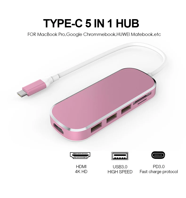Utai J16 тип-c 5 в 1 концентратор USB3.0 Мульти адаптер для HDMI 4 к конвертер SD/TF кард-ридер PD Быстрая зарядка для MacBook Pro