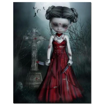 

5D DIY Embroidery Diamond Picture Home Decor Painting Full Round Drill Cartoon Horror Little Girl Handmade Cross Stitch Wall art