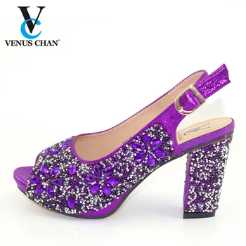 

PURPLE Color Italian Woman High Heels And Matching Bag Set For Party Hot Sale African Woman Shoes And Bag To Match Set