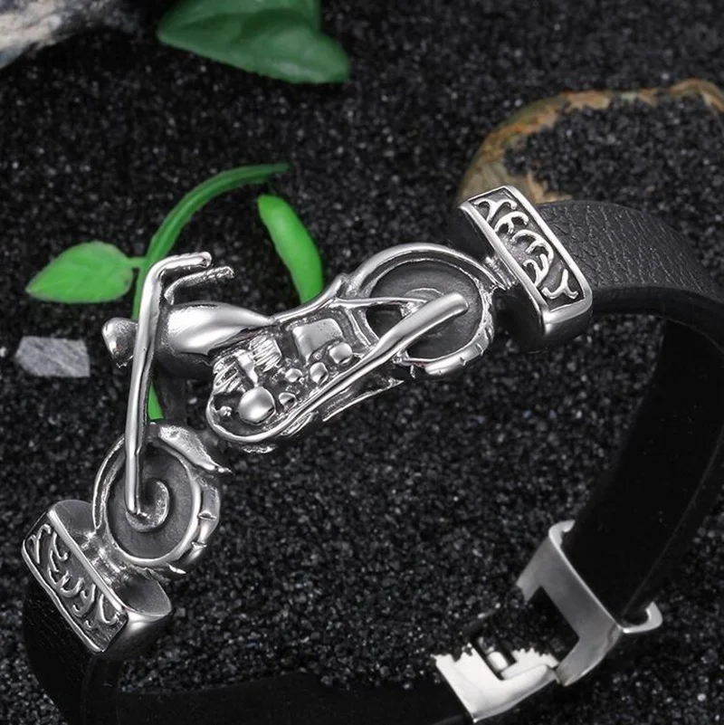 Fashion Hip Hop Rock Skull Leather Bracelet Personality Motorcycle Bike Silver Color Bracelet for Men Jewelry bracelet jewelry