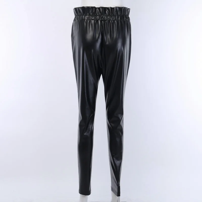InstaHot брюки-карандаш из искусственной кожи с высокой талией, Капри, женские уличные повседневные брюки, осень, шикарные черные брюки