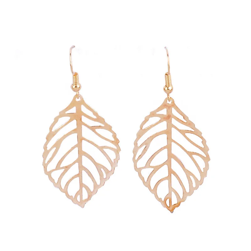 HIYONG Pendientes Mujer Горячая Мода оптом полые металлические листья Висячие длинное