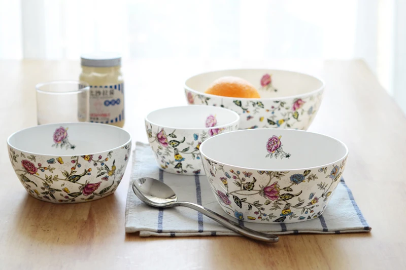 4pcs set, floral bone china ramen bowl set, ceramic bowls for dinner