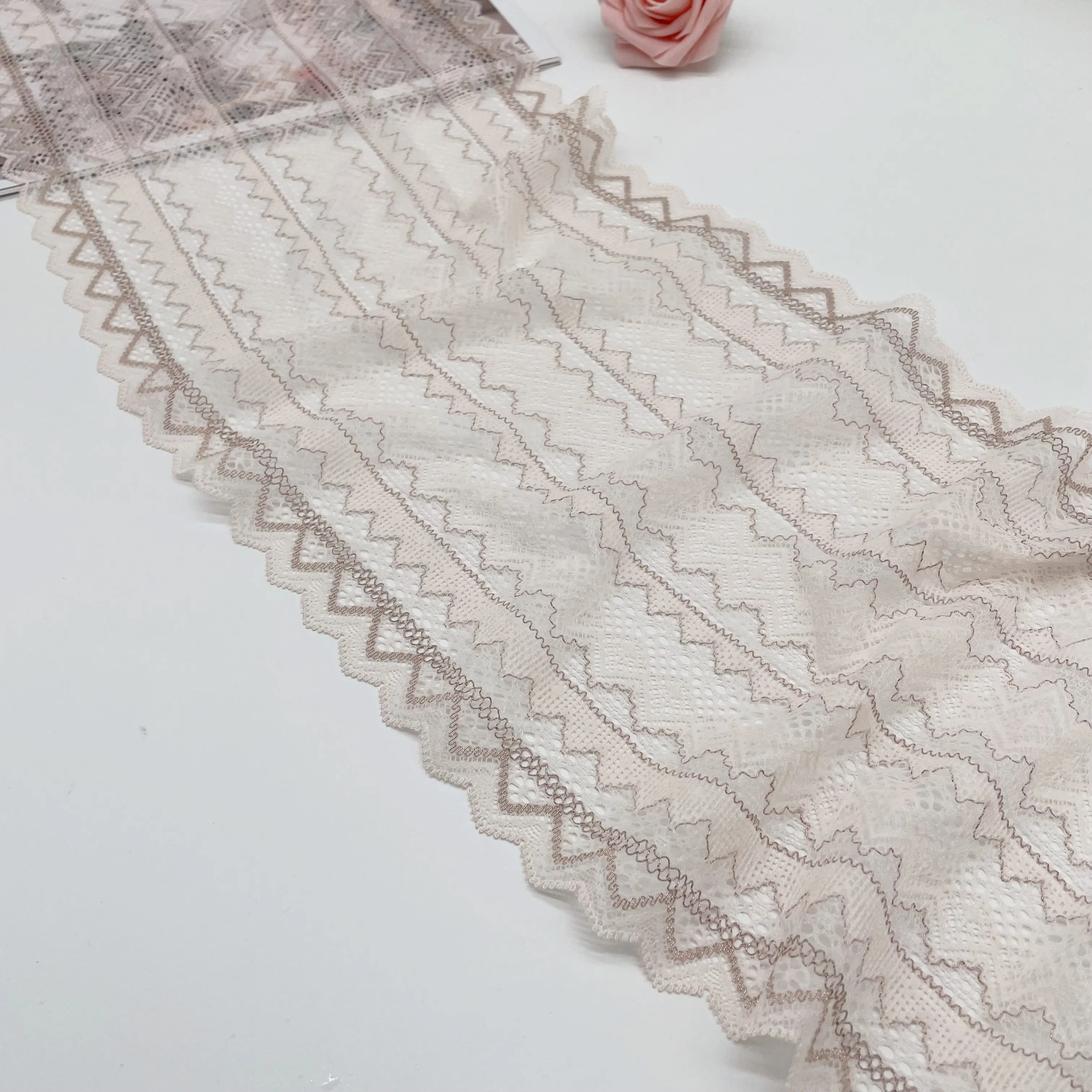 3y/lot Width 24cm Pale Pink Rosegold Stretch Elastic Lace Trim 1