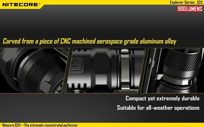 Nitecore EC11 Мини светодиодный фонарик CREE XM-L2 U2 светодиодный 900 люмен фонарик вспышка света от RCR123A батарея для кемпинга