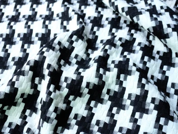 

Free ship black and white houndstooth weaved tweed fabric 59" width
