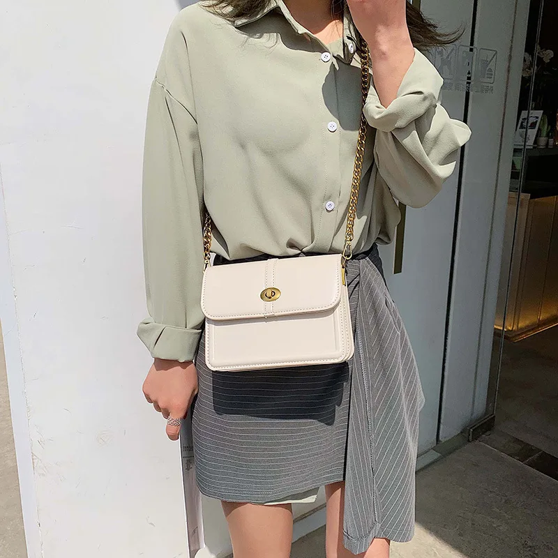 

Textured New Arrival Summer Bag WOMEN'S Bag New Style 2019 Korean-style Versitile Fashion Shoulder Bag INS Small Lock Bag with C