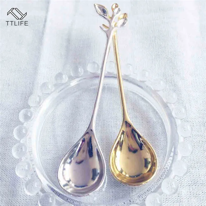 

Vintage Exquisite Branch Shape Small Coffee Spoon Royal Style Flatware for Snacks Kitchen Dining Bar Mini Dessert Spoon