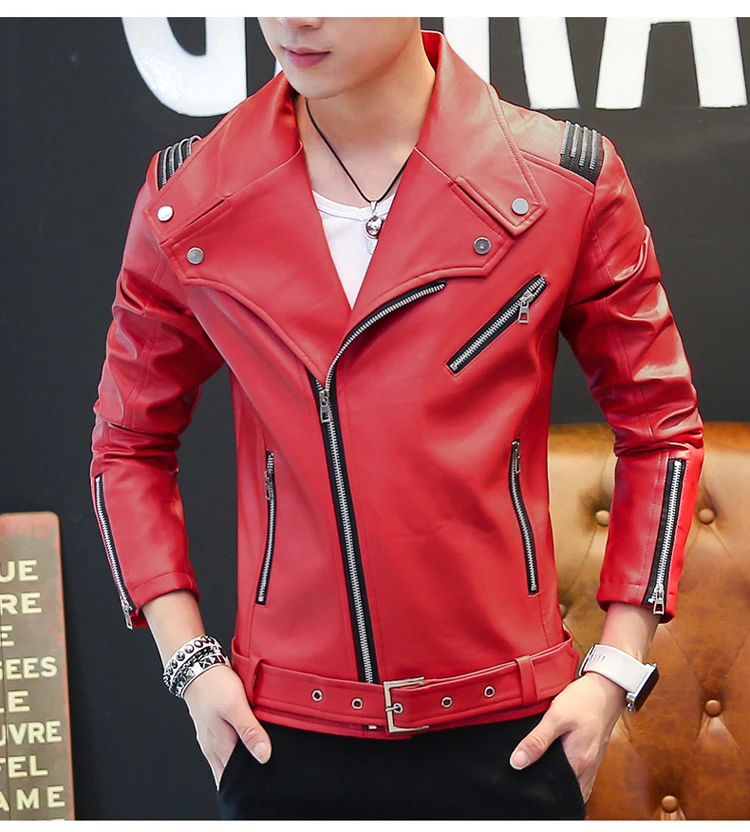 Мужская куртка из искусственной кожи, классический дизайн, новинка, модная, красная, белая, черная, осенняя, тонкая, на молнии, Мужская мотоциклетная куртка, пальто из искусственной кожи
