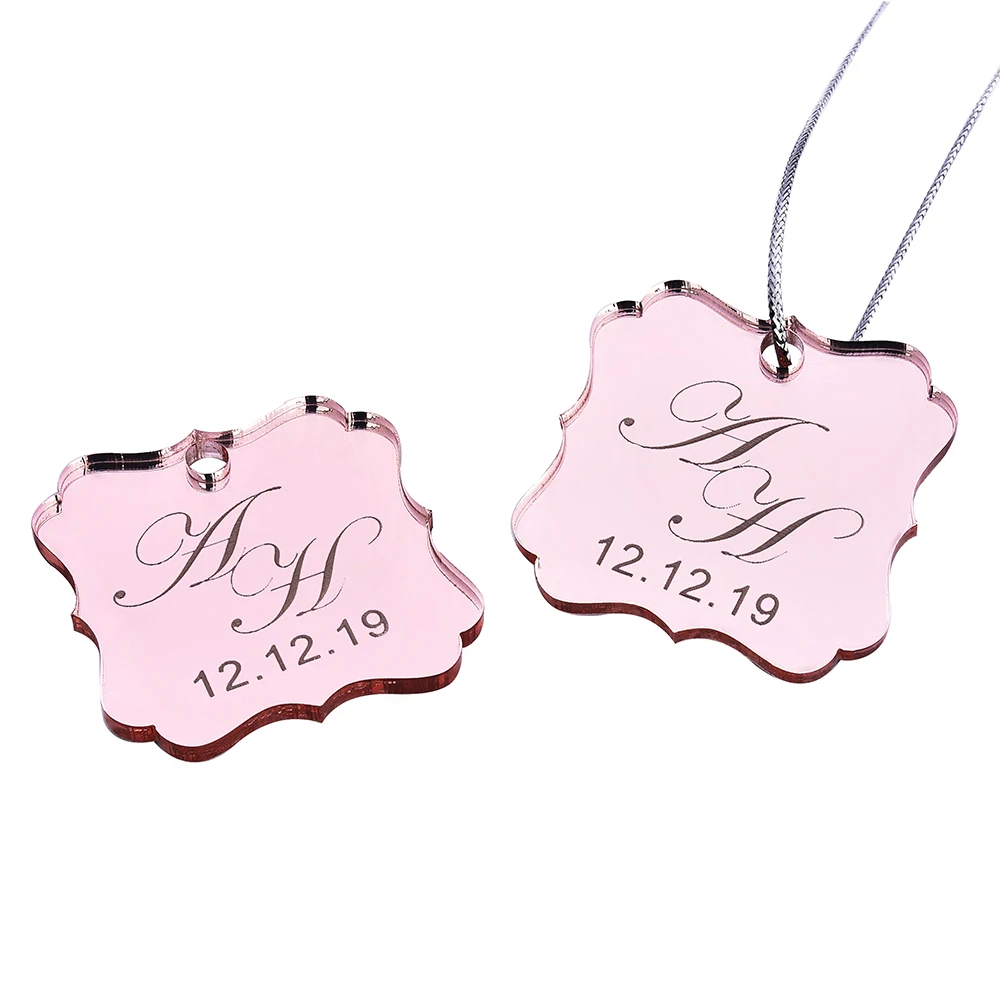 20PCS Personalized Engraved Mirror Rose Gold Square Baby Shower Lettering Name Card Tags Wedding Tags Party Gift Tags Favors - Цвет: Style 12