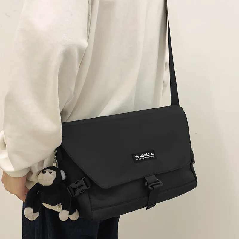 

South Korea Ins Large-capacity Canvas Bag Student Class Book Postage Bag Couple Harajuku Shoulder Bag Messenger Bag