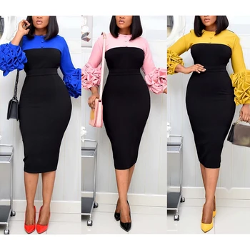 

2020 New Fashion Puff Sleeves Dresses For Women Sexy Bodycon Elegant Party Dress African Office Summer Dresses