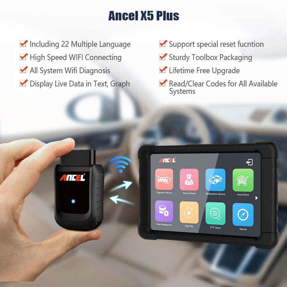 Ancel Профессиональный OBD2 автомобильный диагностический сканер полный Системы Wi Fi