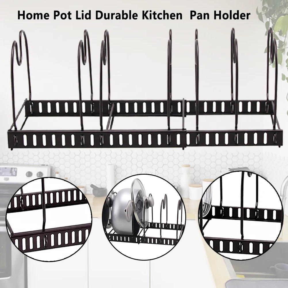 5 Layers Durable Free Stand Pan Holder Rack Adjustable Iron Cookware Kitchen Organizer Pot Lid Home Strong Bearing Restaurant