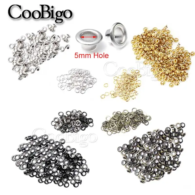 Eyelet Grommet Ring 100pcs Metal Eyelets 5mm Round Eye Rings for Leather Craft Repair Hiking Shoes Belt Bag Tag Clothes Hat Tent Accessories