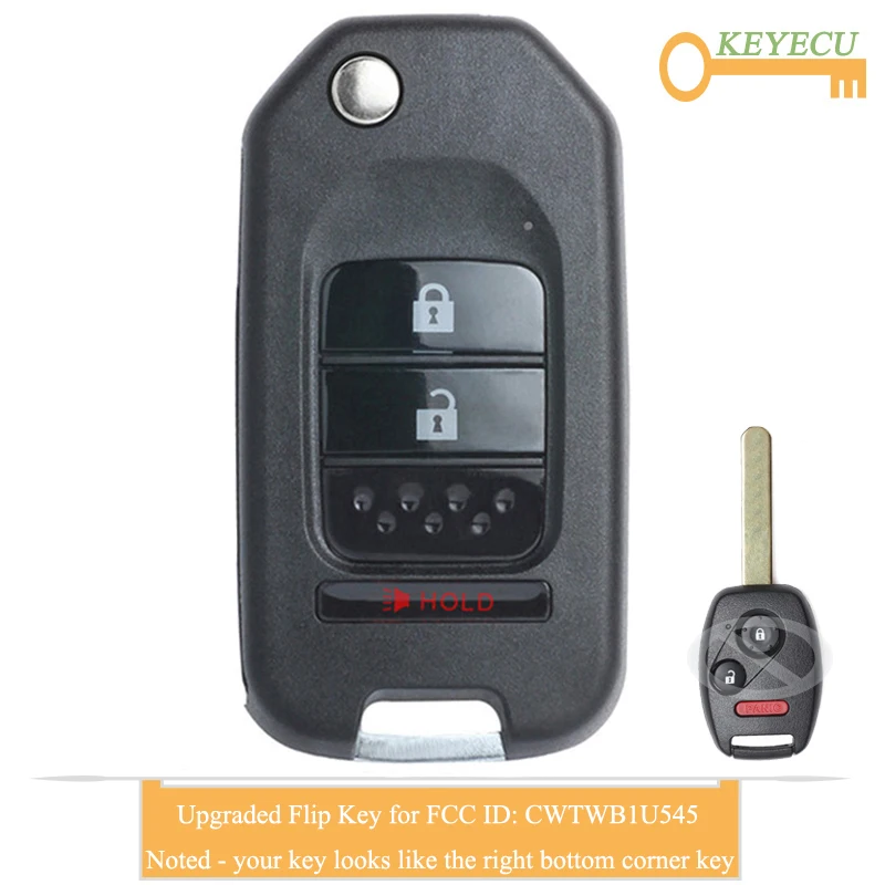 KEYECU Модернизированный флип-пульт дистанционного ключа для Honda Pilot 2005 2006 2007 2008 Fob 2 +