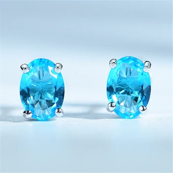 

DY 925 Sterling Silver Earring With Sea Blue Cubic Zirconia Delicate Creative Fancy Unique Stud Earring For Women Fine Jewelry