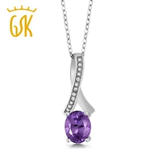 GemStoneKing 1,70 карат Овальный Фиолетовый Натуральный Аметист Камень по месяцу рождения белый бриллиант твердый 925 пробы Серебряный женский кулон ожерелье