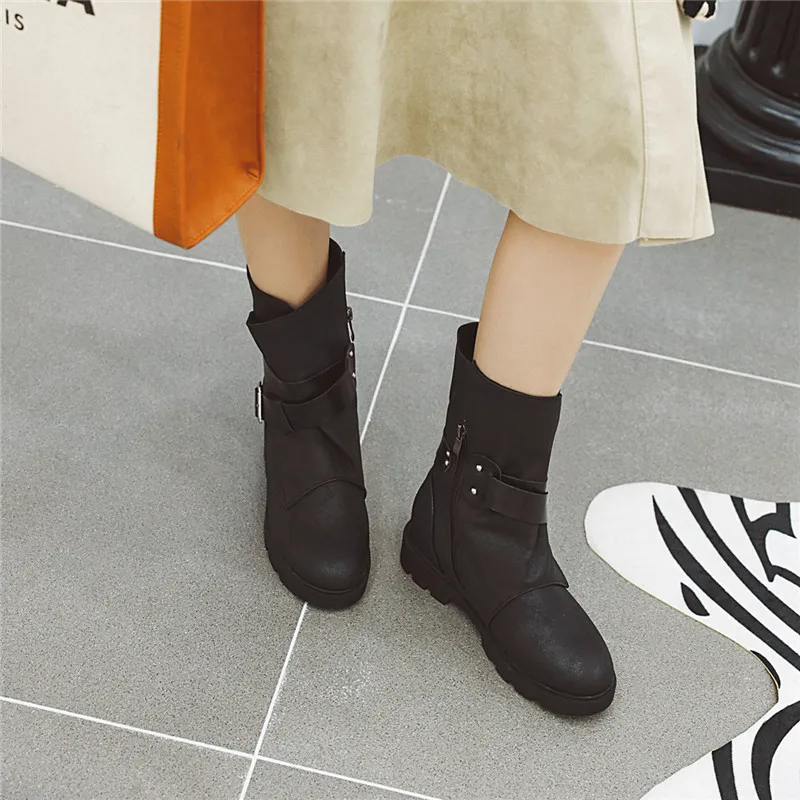 FEDONAS Classic Metal Buckle Women Plus Size Ankle Boots Leather Fashion Short Boots Party Basic Shoes Woman Height Increasing