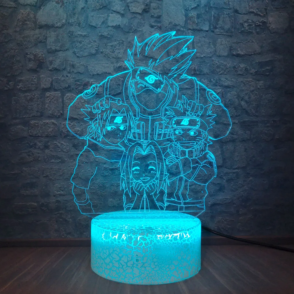 Наруто акрил мультфильм дети Какаши Саске Сакура 3D USB светодиодный настольная лампа иллюзии 7 цветов Изменение украшения спальни ночник светильник подарки