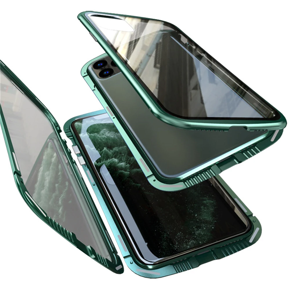 Чехол для телефона для iphone 11 для iphone 11pro для iphone 11Pro Max металлическая рамка двойное закаленное стекло Прозрачный Магнитный Корпус