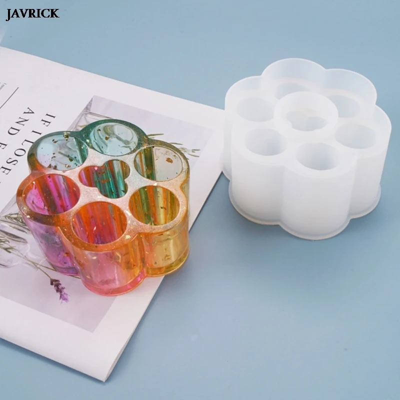 

Crystal Epoxy Resin Molds 6 Grids Round Lipstick Storage Box Case Holder Casting Silicone Mold for Rein Craft DIY Jewelry Making
