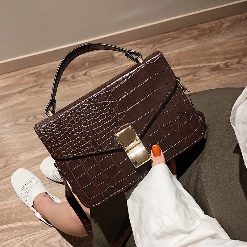 

2019 New Style South Korea-Style Crocodile Pattern Crossbody/shoulder Bag Square Sling Bag Hand Versatile Elegant Bag Retro WOME