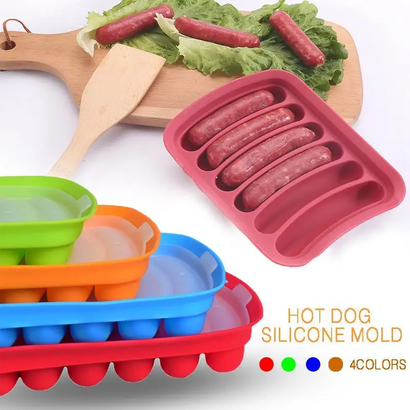 

DIY Silicone Hot Dog Handmade Ham Sausage Mould preservation box Making Refrigerated Kitchen Baking Tool with 6 Grid