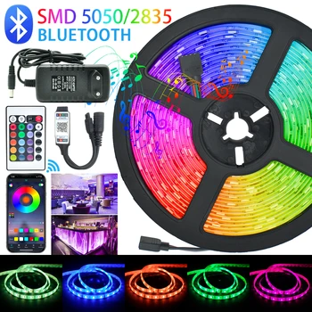 LED Strips Lights Bluetooth Luces Led RGB 5050 SMD 2835 Flexible Waterproof Tape Diode 5M 10M 15M DC 12V Remote Control+Adapter 1