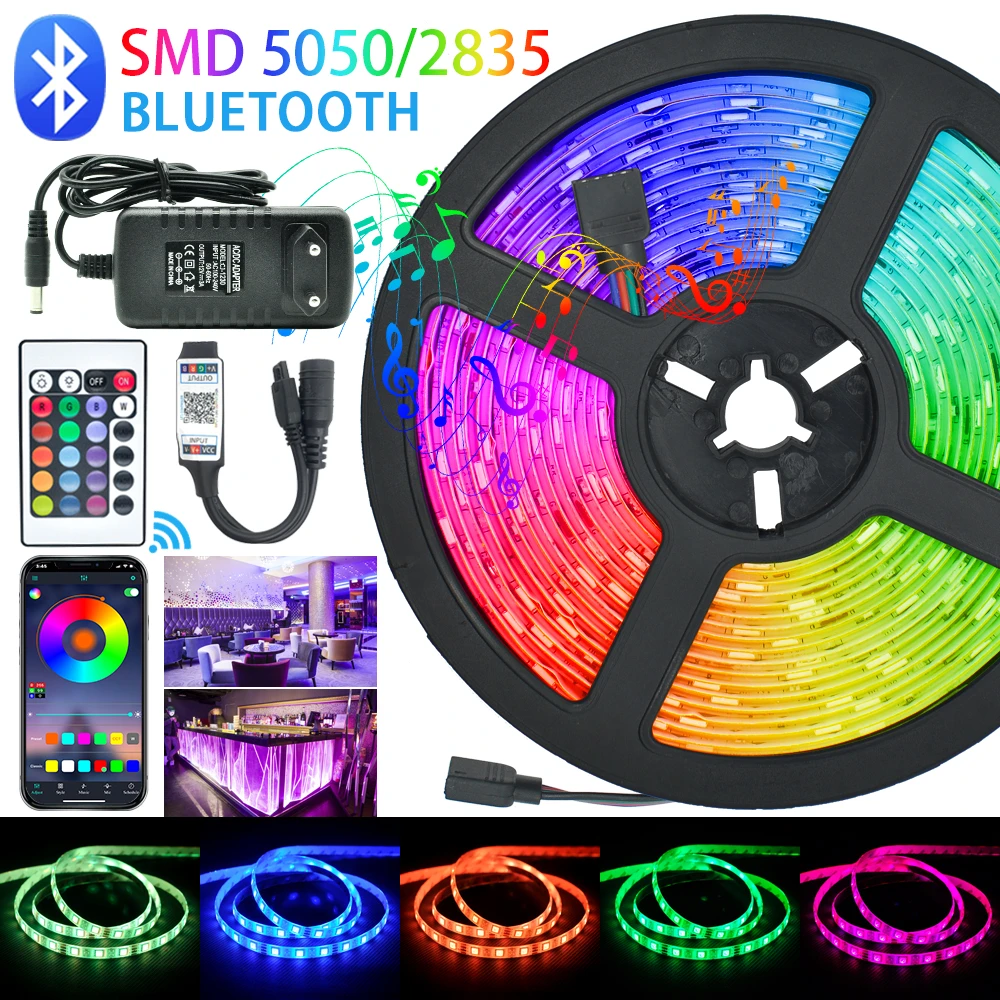led strips lights bluetooth luces led rgb 5050 smd 2835 flexible waterproof tape diode 5m 10m 15m dc 12v remote control adapter