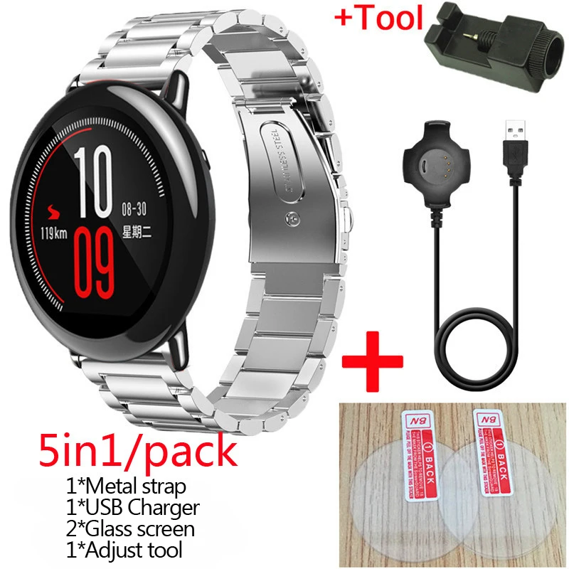 Ремешок 5 в 1 для Xiaomi Amazfit Pace металлические браслеты из нержавеющей стали +