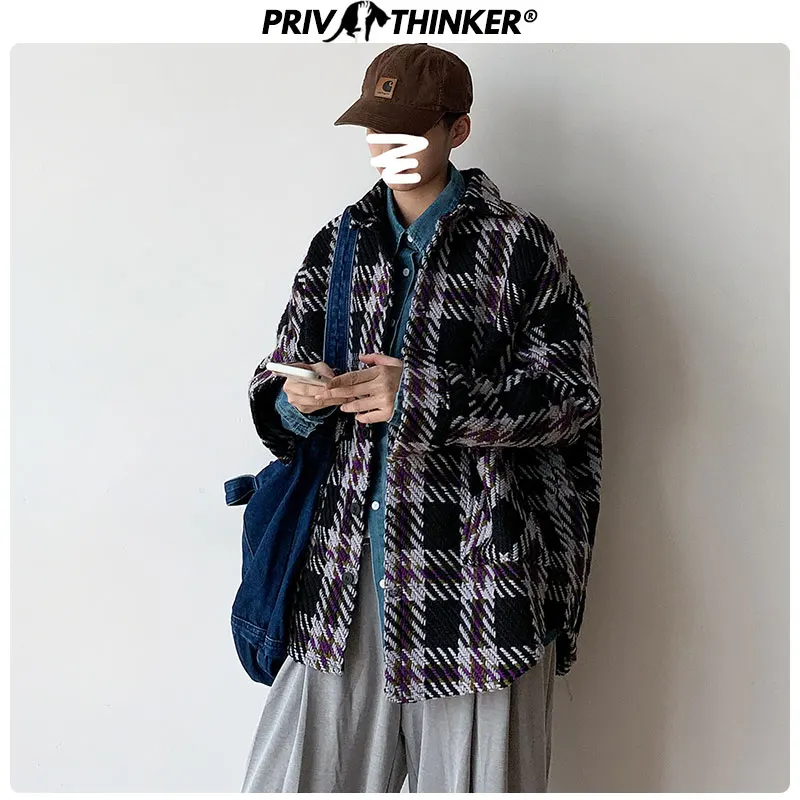 Privathinker мужские клетчатые хлопковые куртки Харадзюку, мужские пальто с карманами, мужская повседневная теплая Корейская зимняя модная одежда