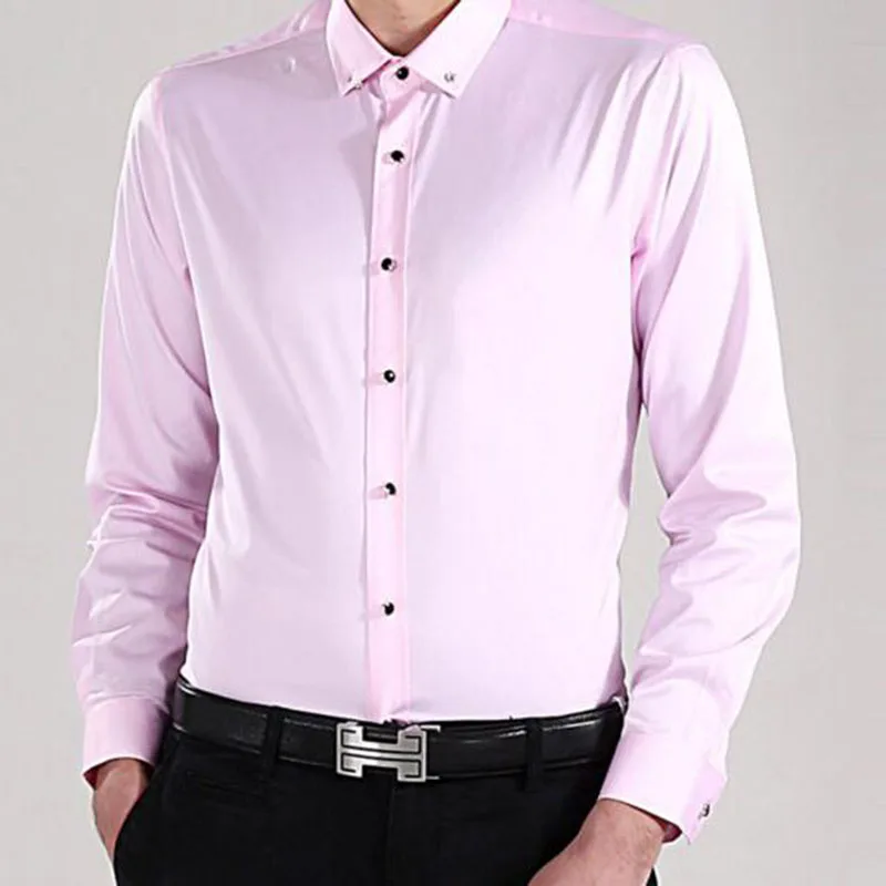 Мужские рубашки с длинными рукавами и отложным воротником для работы Camisa, воздухопроницаемая Удобная однотонная одежда ярких цветов с кристаллами