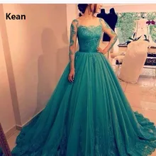 Зеленое бальное платье длинный рукав тюль принцесса сладкий 16 платья Выпускной платье Vestidos бальное платье вечернее платье