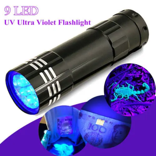 

Mini Aluminum UV Light Flashlight 9 LED Blacklight Torch Light Lamp Black Night Outdoor illumination Defense Flashlight