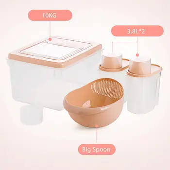 

4pcs/set Kitchen Rice Storage Box Grain Container with Measuring Cup Sealed Flour Rice Boxes Drain Basket Kitchen Organizer