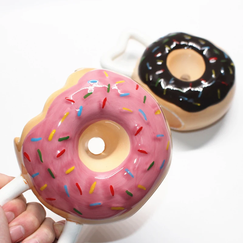 

Ceramic Donut Shape Coffee Cup Bread Biscuit Milk Mug with Handle Desktop Decorative Drinking Utensils Handmade Art Drinkware