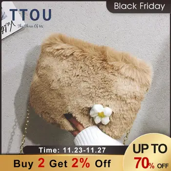 

New Fashion Faux Fur Crossbody Bag Luxury Plush Chain Women Shoulder Bags Design Office Female Casual Small Flap Lady Purse