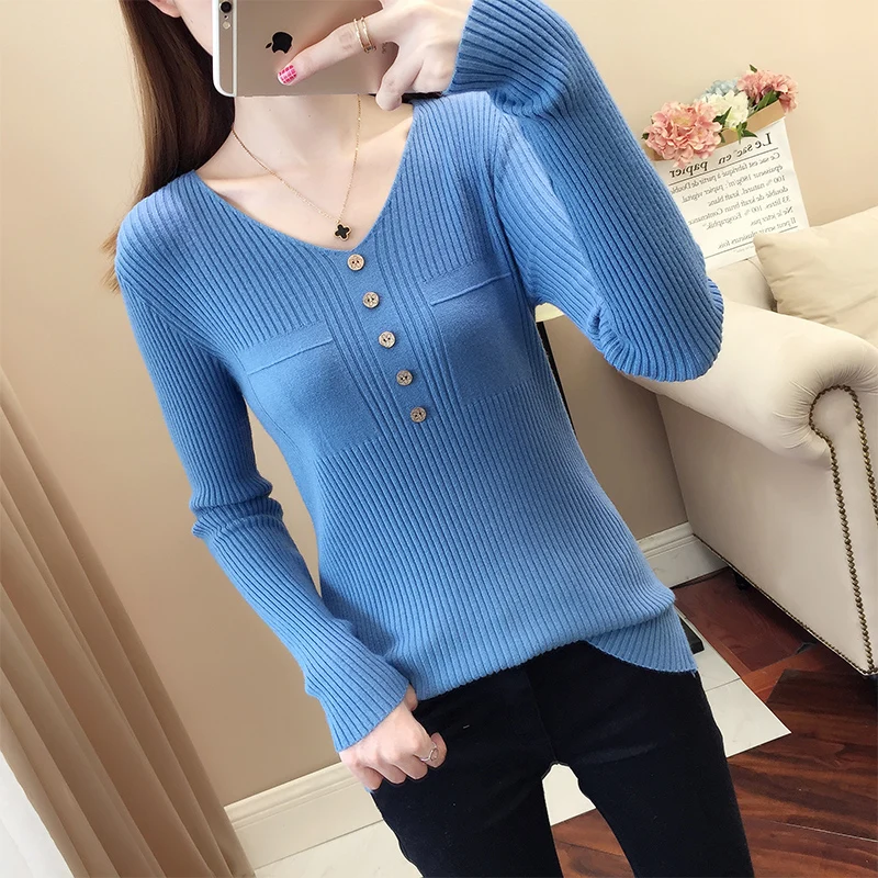 

2019 V-collar sweater, long sleeve, slim style, autumn and winter bottom knitted sweater-d0920