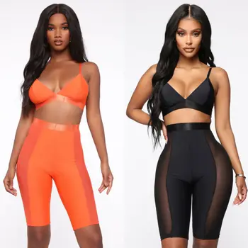 

New Women's Biker Shorts High Waist Mesh Workout Mid Thigh Leggings Solid Color Ladies Shorts