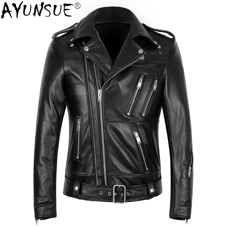 Ayunsue Genuine Leather Jacket Men 100 Real Cow Leather Coat Biker Motorcycle Jacket Autumn